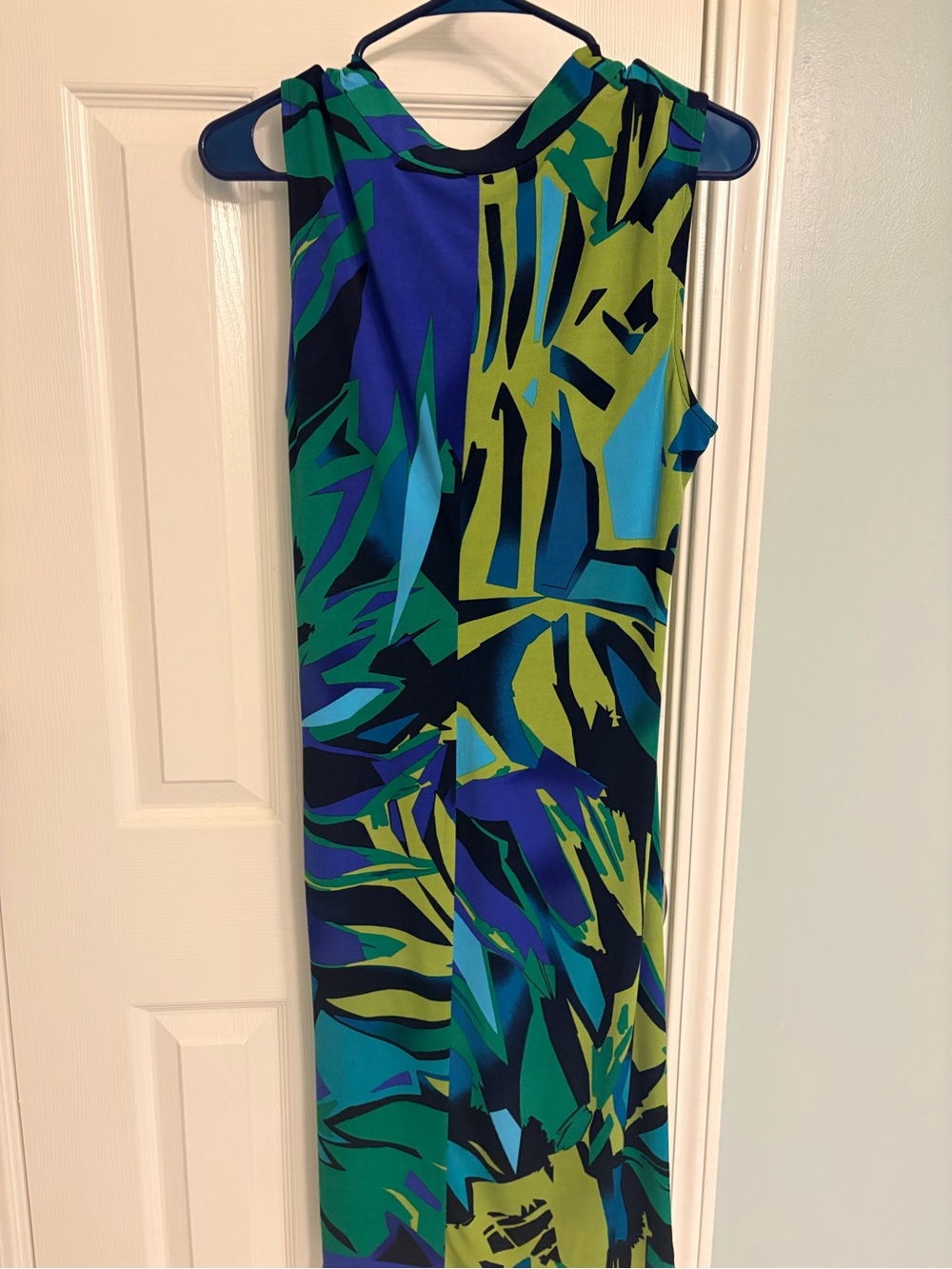 Kasper Multicolor Abstract Print Sleeveless Dress - Blue, Green, Yellow